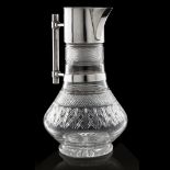 A cut-glass carafe with a silver-plated mount, marked Hukin & Heath, ca 1880, H 23,5 cm