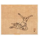 Manga print of a stretching man on rice paper, 13 x 16,5 cm