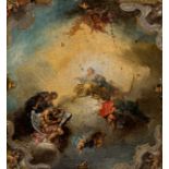 A (preparatory) oil sketch of a ceiling decoration depicting time unveiling truth, late 17thC, 26 x