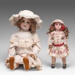 Two antique bisque dolls with sleep eyes, H 39 - 69 cm