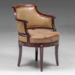 An Empire style mahogany veneered swivel arm desk chair with gilt brass mounts, 19thC, H 85,5 - dia