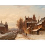 Arnoldus Johannes Eymer (1803-1863), view of a Dutch town in winter, oil on mahogany 36.5 x 48 cm. (