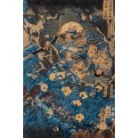 Kuniyoshi, a warrior scene, oban tate-e, ca. 1842, framed 50,5 x 37,5 cm