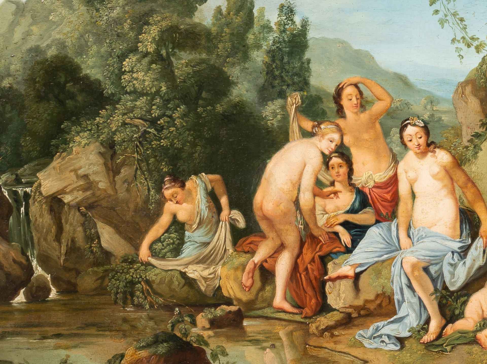 The bathing Venus and her entourage, French School, 18thC, oil on panel, 54,5 x 76 cm - Bild 4 aus 5