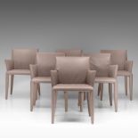 A set of 6 beige leather model vol-au-vent armchairs by Mario Bellini for B&B Italia, H 82 - W 60 -