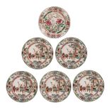 A set of 5 copies of Chinese famille rose porcelain dishes and a ditto floral decorated one, dia 23