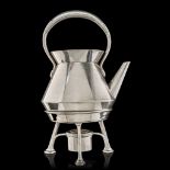 A silver-plated tea kettle, stand and burner, marked Richard Hodd, pre-1884, H 25 cm