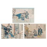 Shigeharu, three woodblock prints from the same series, oban yoko-e, all framed 35,5 x 50 cm