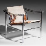 An Lc1 Ponyskin slingchair by Le Corbusier and Charlotte Perriand for Cassina, 1965, H 59 - W 59 - D