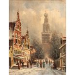 Petrus Gerardus Vertin (1819-1893), a view of a Dutch town in winter, oil on panel 27 x 21 cm. (10.6