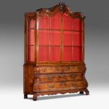 A fine Dutch Rococo walnut display cabinet, 18thC and later, H 255 - W 190 - D 50 cm