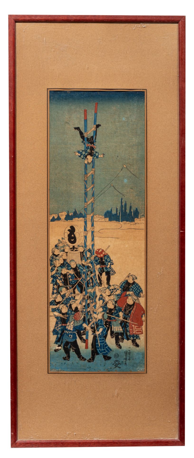Kunisada, Dezome-shiki (New Yeares Parade of Firemen), format hashira-e, framed 33x80 cm - Bild 2 aus 5