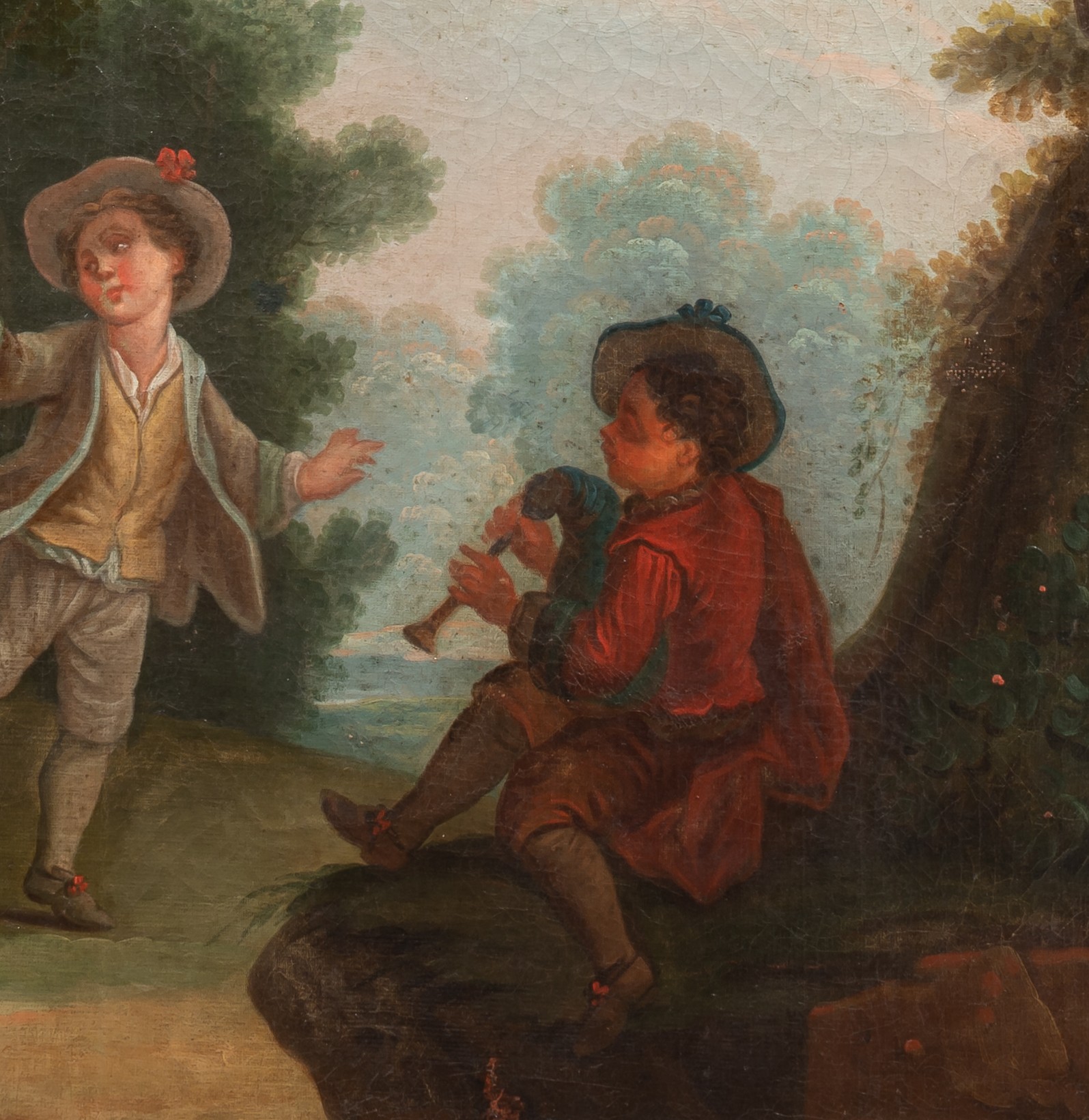 A pair of pendant paintings of gallant scenes in a garden setting, 18thC, oil on canvas, 78 x 91 cm - Image 5 of 12