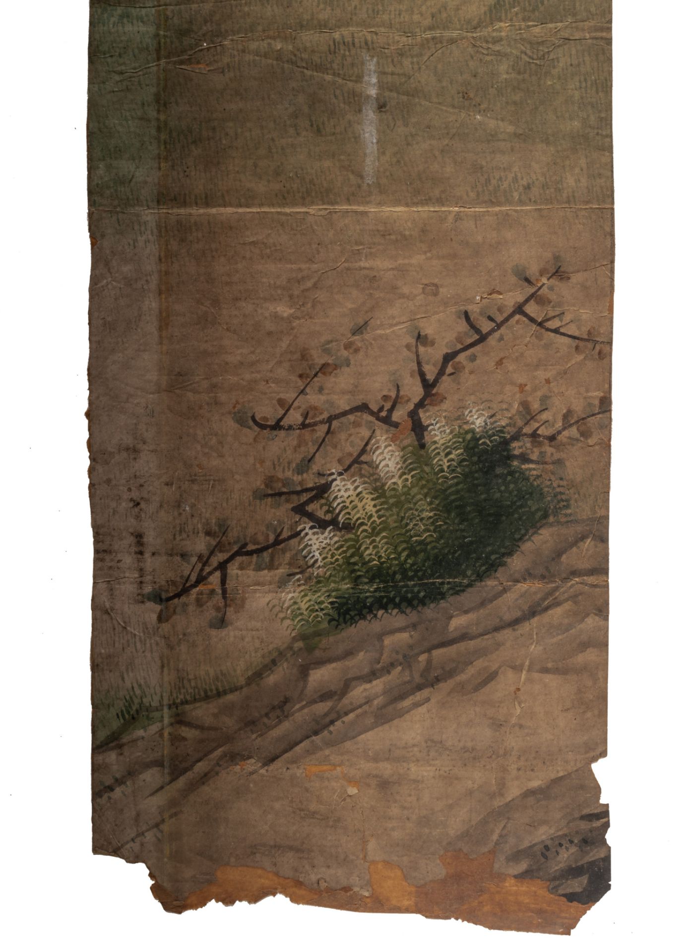 A fragment of a panoramic scene from wallpaper, 18thC, framed 125 x 33,5 cm - Image 6 of 6