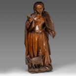 A 16thC walnut sculpture of Saint Agnes, probably Brabant, H 85 cm