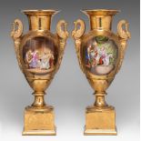 A pair of gilt decorated Empire style porcelain vases, Austria, H 69 cm