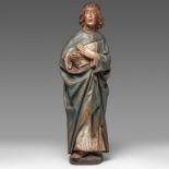 A polychrome oak sculpture of Saint John the Evangelist, Flemish, 16thC, H 94 cm