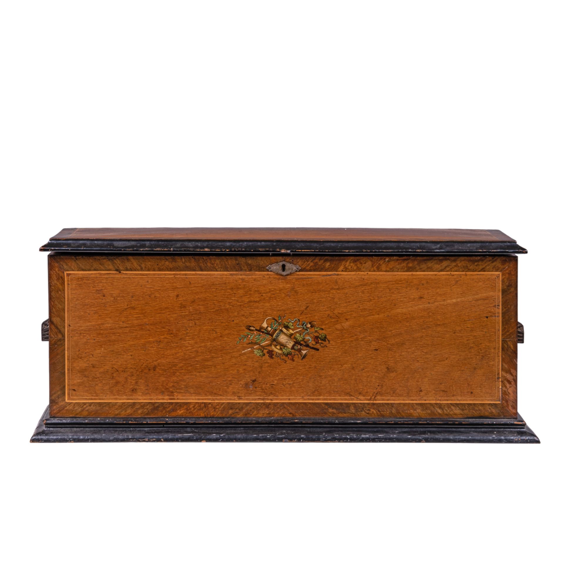 A Victorian mahogany and rosewood veneered cylinder musical box, 1920s, H 28,5 - W 70- D 37 cm - Image 2 of 10