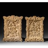 A pair of plaques carved in high relief, second half 19thC, 18 × 24,4 cm, 429 g - 490 g (+)