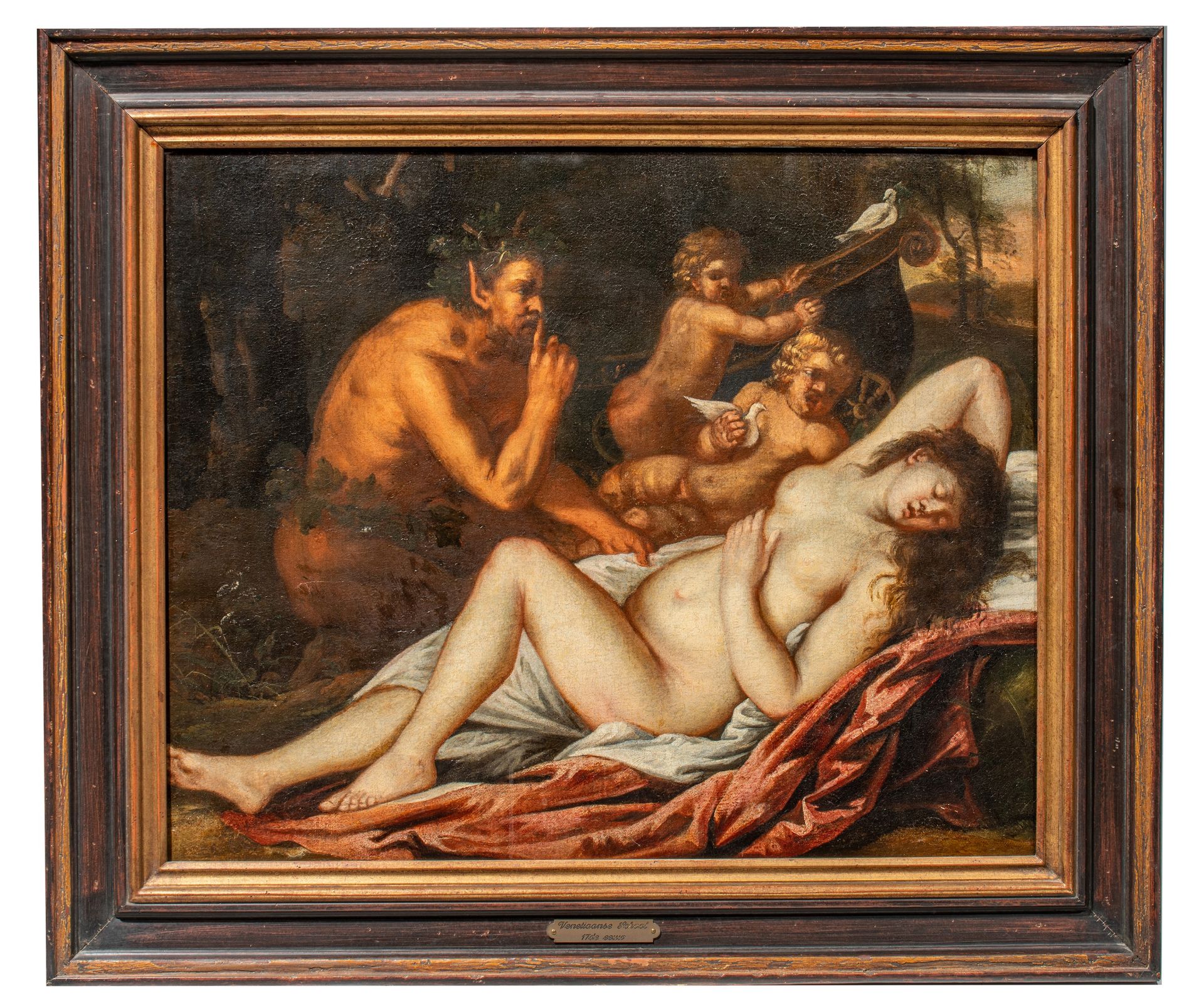 Jupiter and Antiope, 17thC Venetian School, oil on canvas 57 x 71 cm. (22.4 x 27.9 in.), Frame: 76 x - Bild 2 aus 5