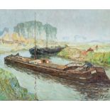 Modest Huys (1874/75-1932), barques on the Lys, oil on canvas 50 x 60 cm. (19.6 x 23.6 in.), Frame: