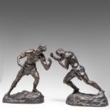 Jef Lambeaux (1852-1908), the boxers, dark patinated bronze, H 38 - 41 cm