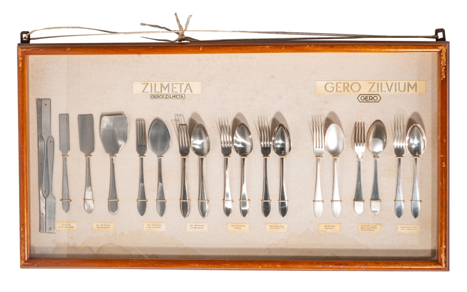 A pair of framed educational assembling models of 'Gero' flatware 50 x 96 cm. (19.6 x 37.8 in.) - Image 2 of 8