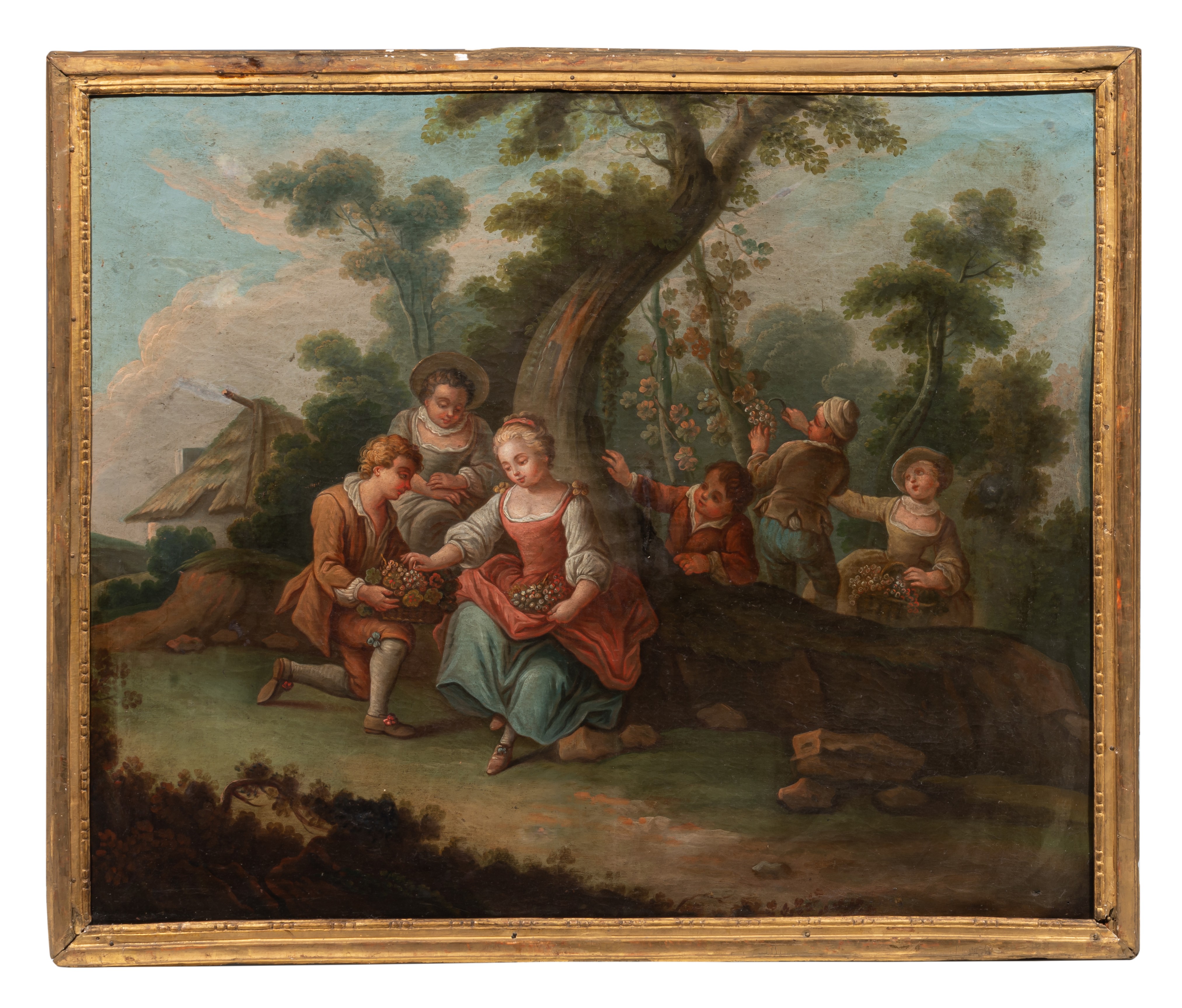 A pair of pendant paintings of gallant scenes in a garden setting, 18thC, oil on canvas, 78 x 91 cm - Image 7 of 12