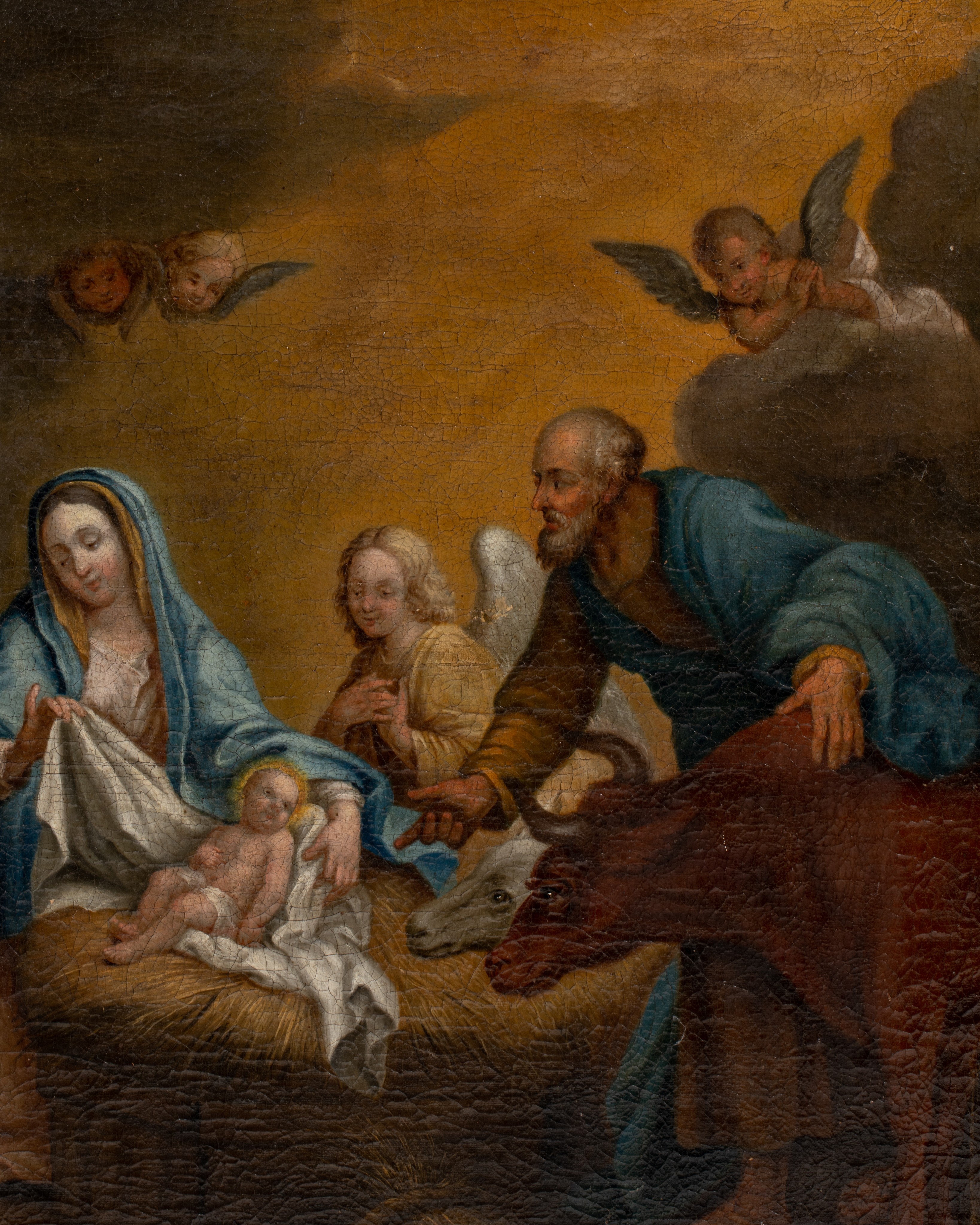 The adoration of the shepherds, 17thC, oil on canvas, 73 x 90 cm - Image 5 of 8