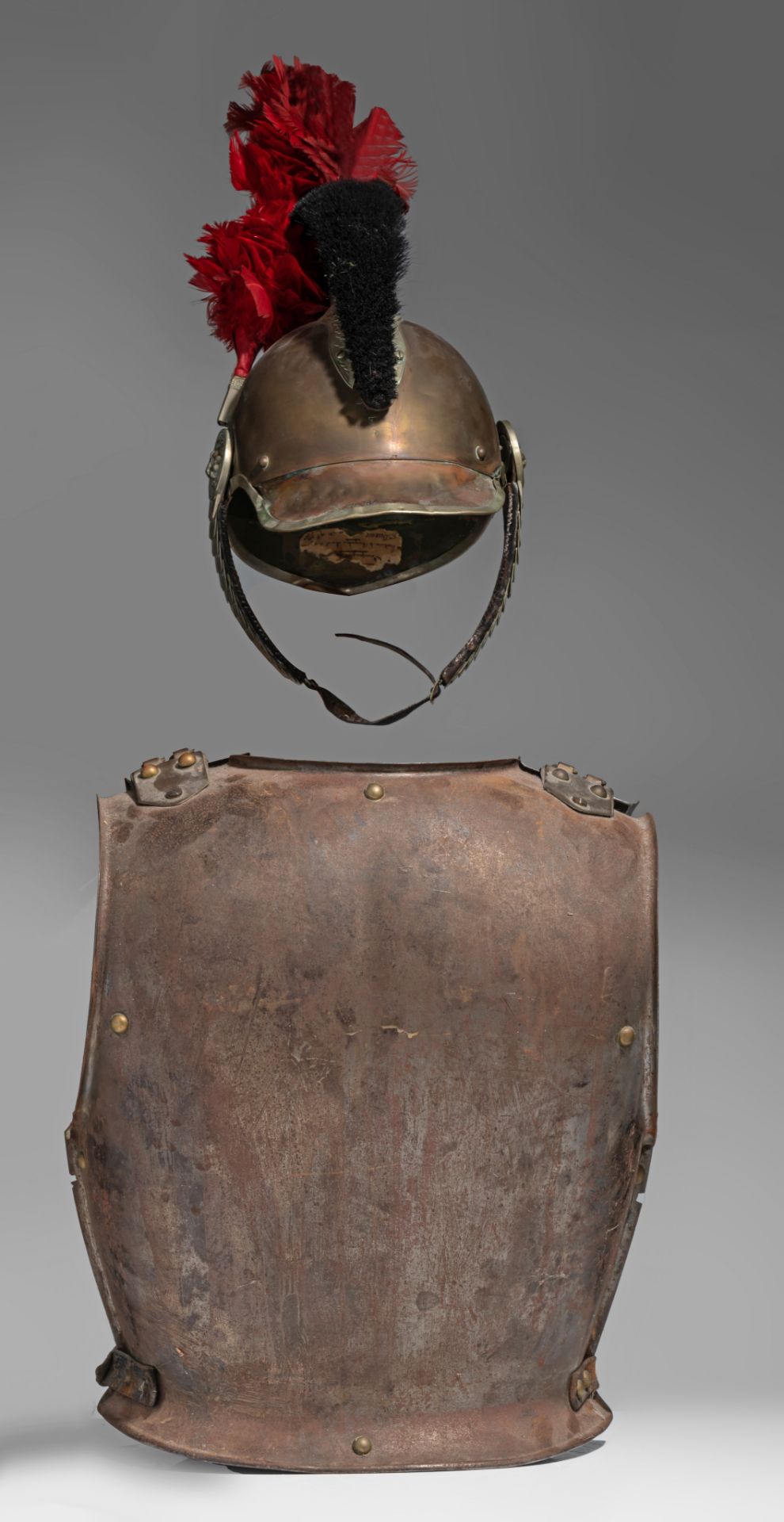 A French cuirassier breastplate and helmet, personalized and issued in 1875, Total H 73 cm - Bild 5 aus 6