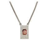 A white gold 18ct necklace, the pendant set with a central semi-precious stone and 146 brilliant cut