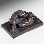 Bruno Zach (1891-1935), erotic scene between a satyr and a nymph, patinated bronze, H 8 - W 12,5 cm