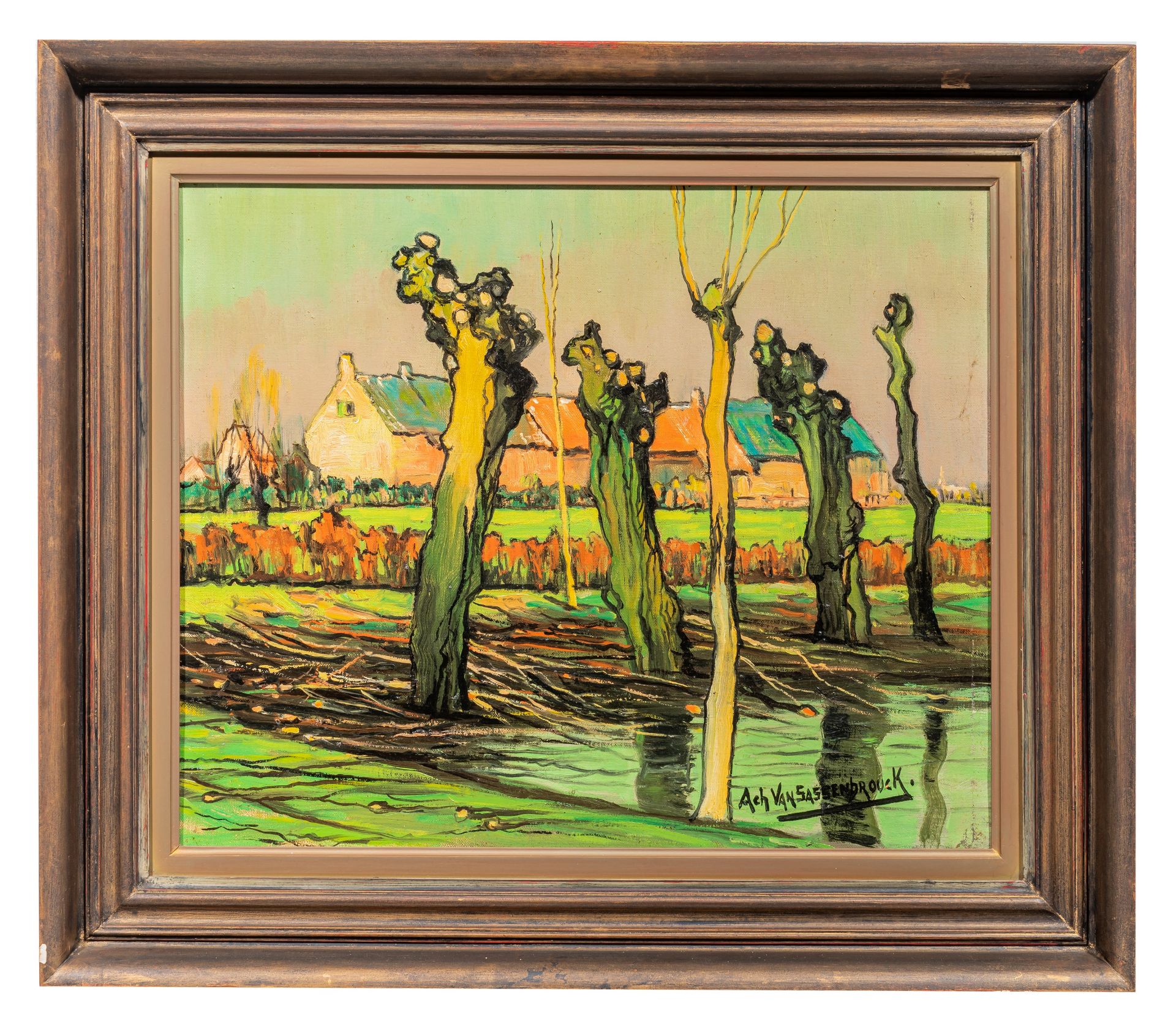 Achiel Van Sassenbrouck (1886-1979), pollard willows near the pond, oil on canvas 45.5 x 55 cm. (17. - Bild 2 aus 4