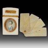 A French late 18th-century ivory, 18kt gold mounted 'carnet de bal', H 8,6 - W (widest side)