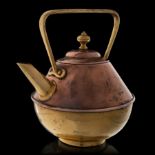 A water kettle in yellow and red copper, marked Benham & Froud, reg. no. RD.151114, 1891, H 20,5 cm