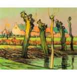 Achiel Van Sassenbrouck (1886-1979), pollard willows near the pond, oil on canvas 45.5 x 55 cm. (17.