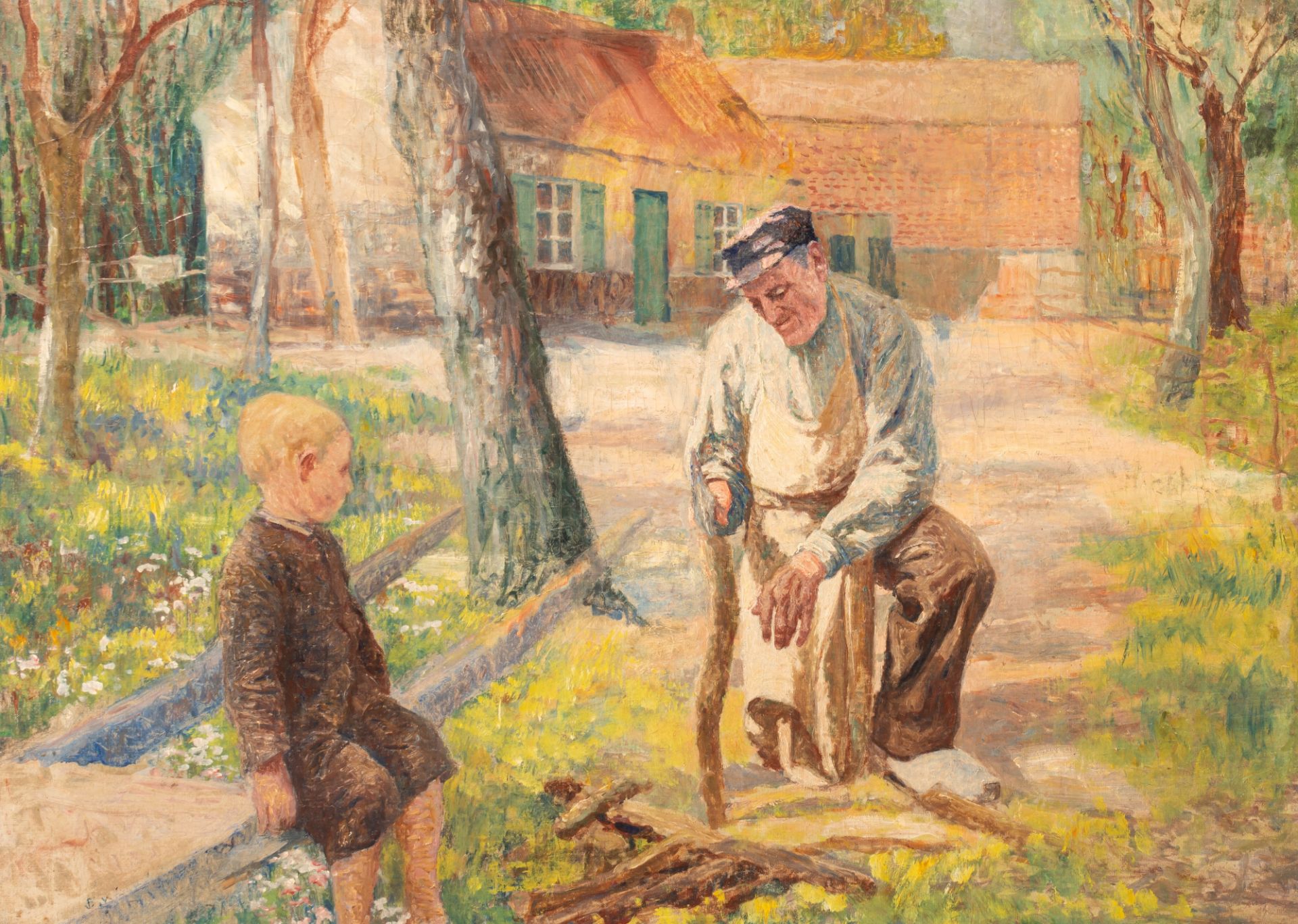 Emiel Jan Van Cauwelaert (1860-1907), grandfather and his grandson, oil on canvas 66 x 90 cm. (25.9