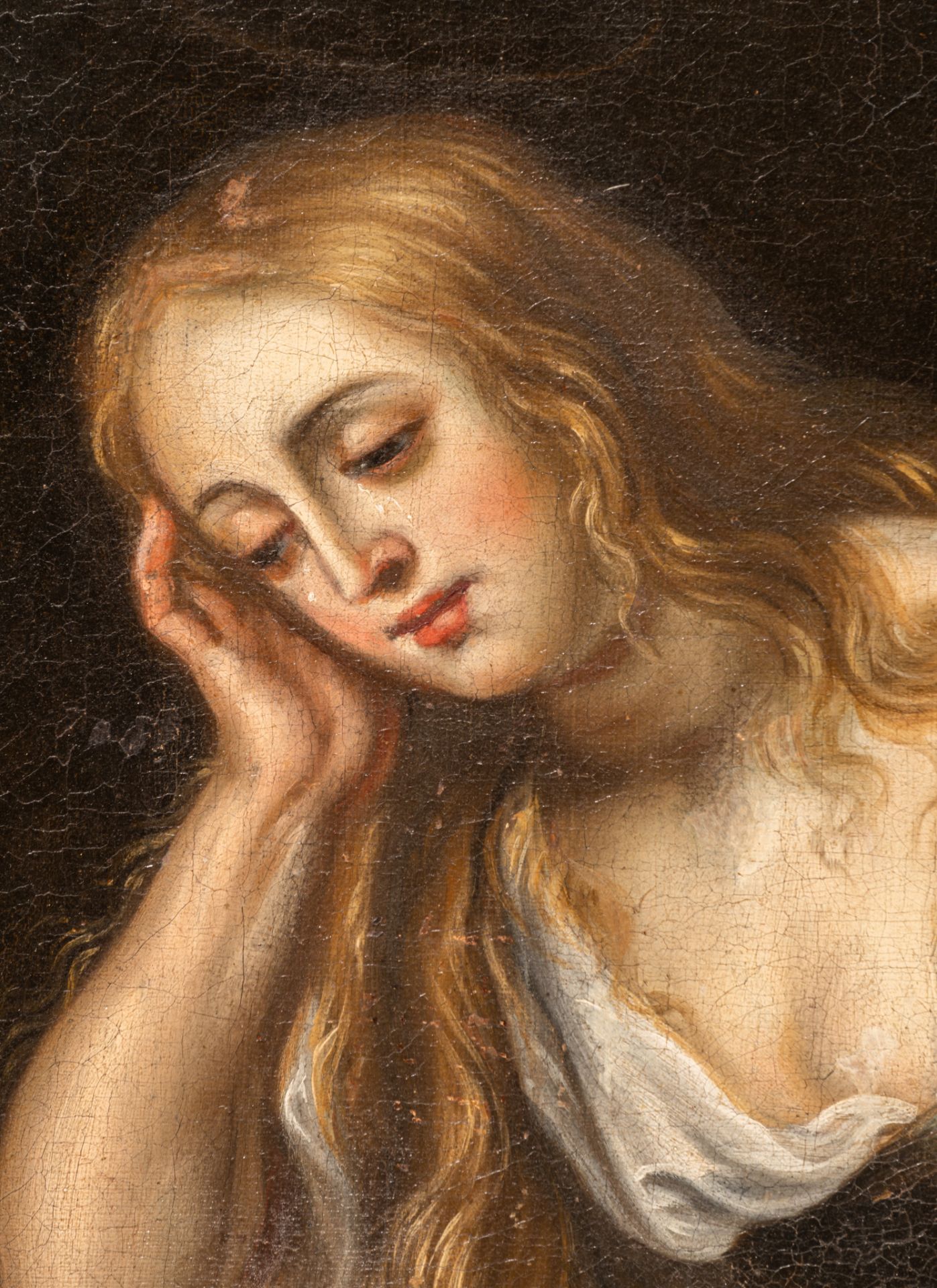 The penitent Mary Magdalene, 17thC, oil on canvas 85 x 130 cm. (33.4 x 51.1 in.), Frame: 98 x 143 cm - Bild 4 aus 6