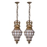 A fine pair of gilt bronze 'Versailles' type lanterns, H 80 cm