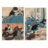 Kuniyoshi, two prints of kabuki scenes, both oban tate-e, both framed 54,5 x 36 cm