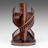 A mahogany miniature double spiral staircase model, H 55 cm