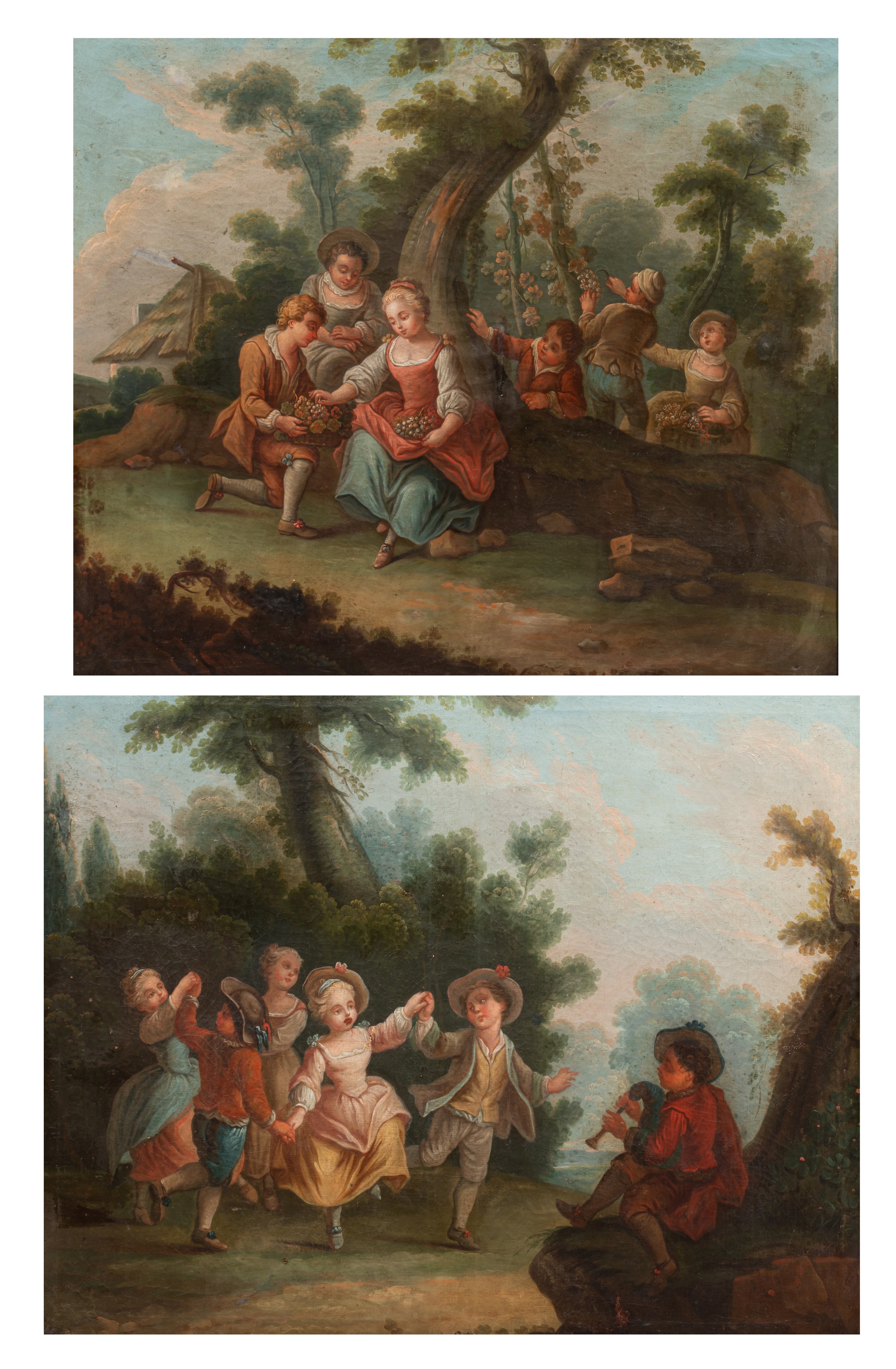 A pair of pendant paintings of gallant scenes in a garden setting, 18thC, oil on canvas, 78 x 91 cm