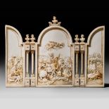 A 19thC ivory neoclassical triptych depicting the 'The battle of the Milvian Bridge' by Giulio Roman