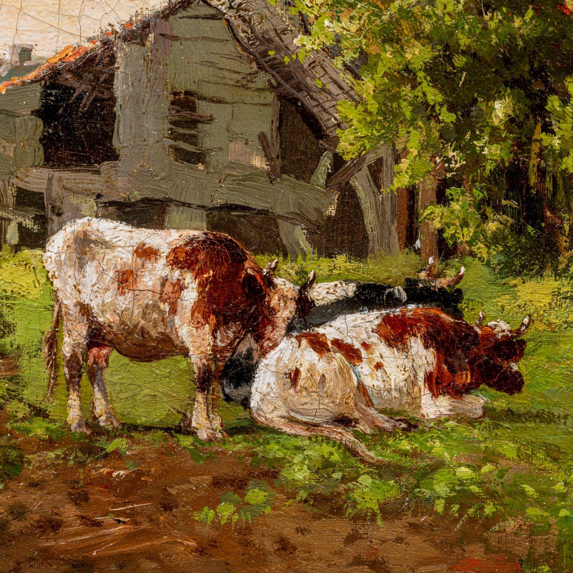 Frans Vandamme (1858-1925), cows in the meadow near a ditch, oil on canvas 36 x 54 cm. (14.1 x 21.2 - Bild 6 aus 8