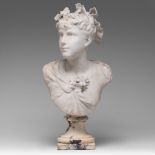 Luca Madrassi (1848-1919), Carrara marble bust of a young girl with a ribbon in her hair, H 58 cm