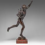 Alexandre Falguire (1831-1900), 'Le vainqueur au combat de coqs', patinated bronze fixed on a marble