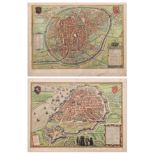 Two hand-coloured antique maps of Antwerp and Brussels by Braun & Hogenberg, 1599 Frame: 58 x 70 cm.
