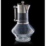 A glass claret jug with a silver-plated mount, unmarked, ca 1890, H 22,2 cm