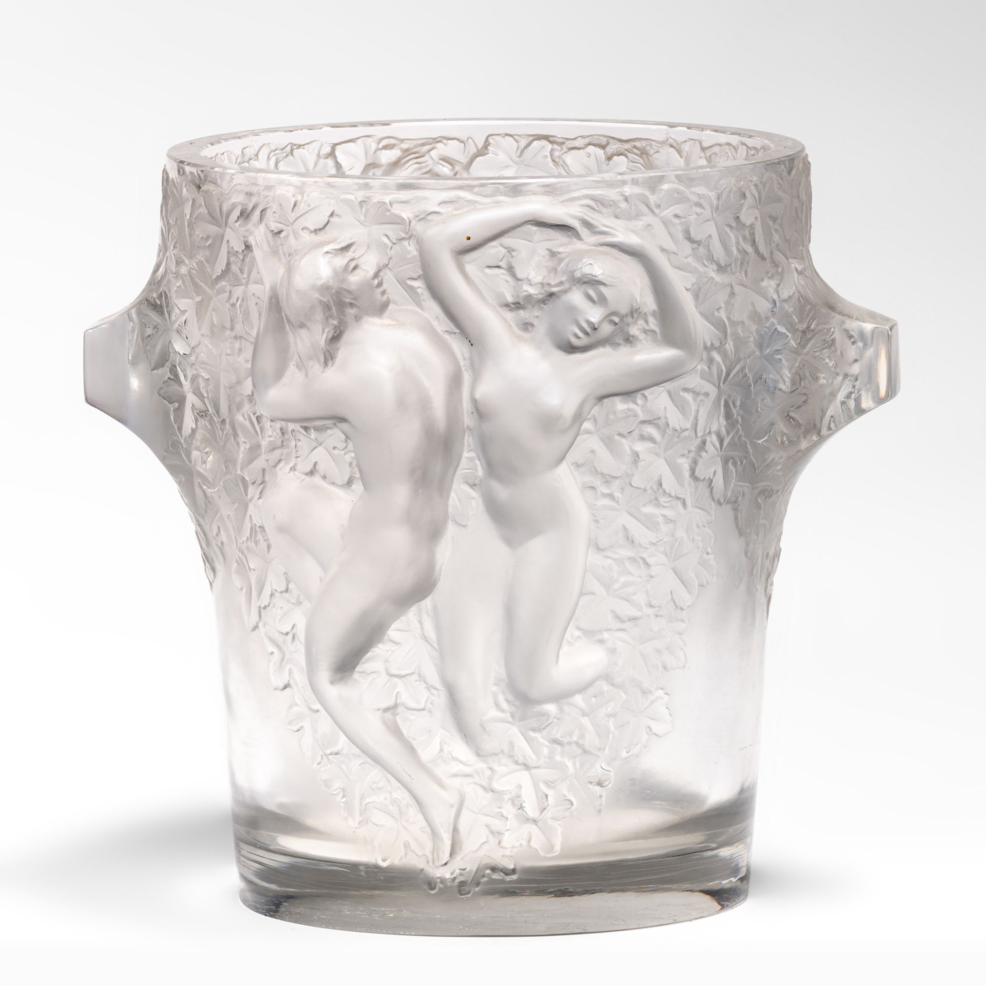 A glass 'Ganymede' ice bucket by Rene Lalique (1860-1945), H 23 cm - Bild 2 aus 7