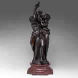 Clodion (1738-1814), Nymphs carrying a young Bacchus, patinated bronze, H 76,5 cm